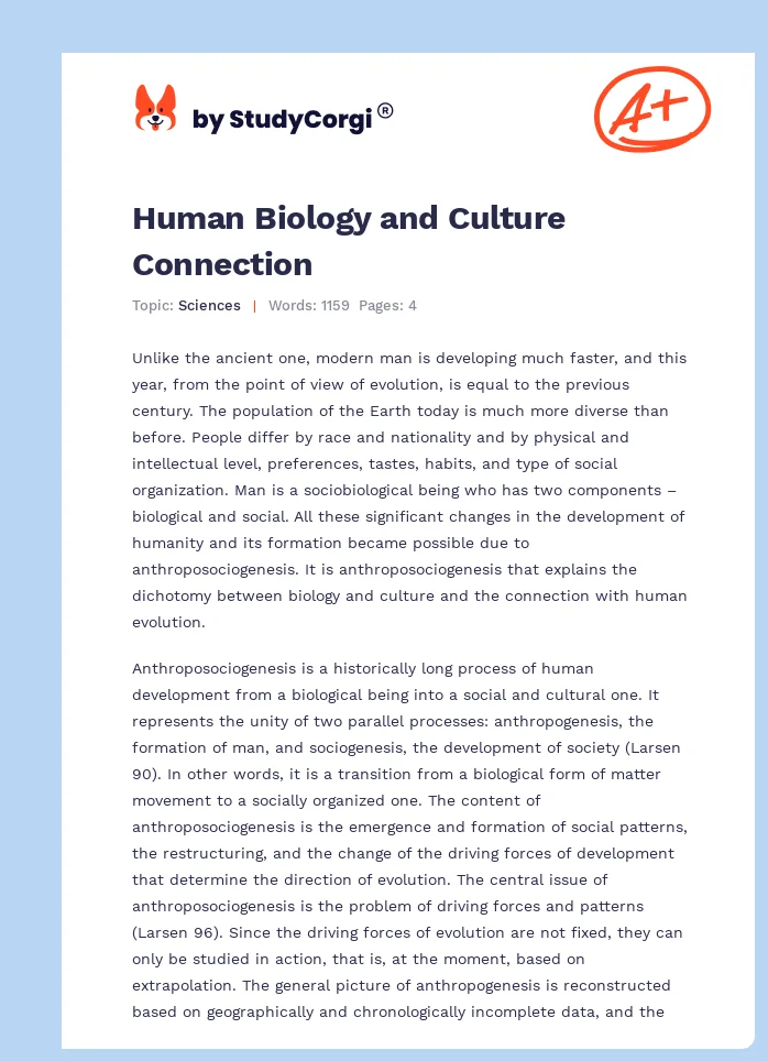 Human Biology and Culture Connection. Page 1
