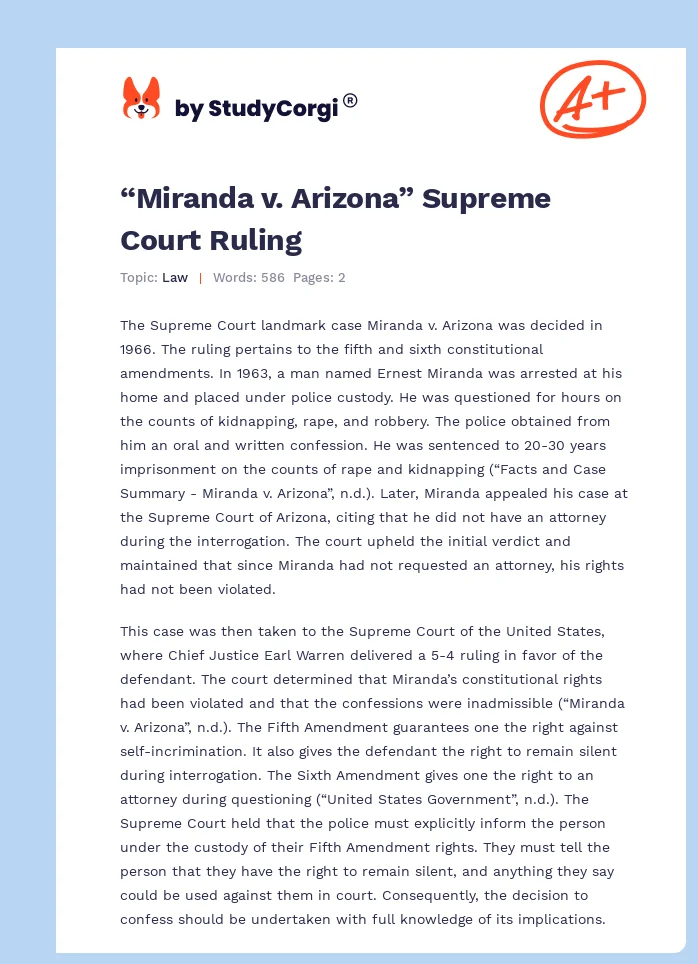 “Miranda v. Arizona” Supreme Court Ruling. Page 1