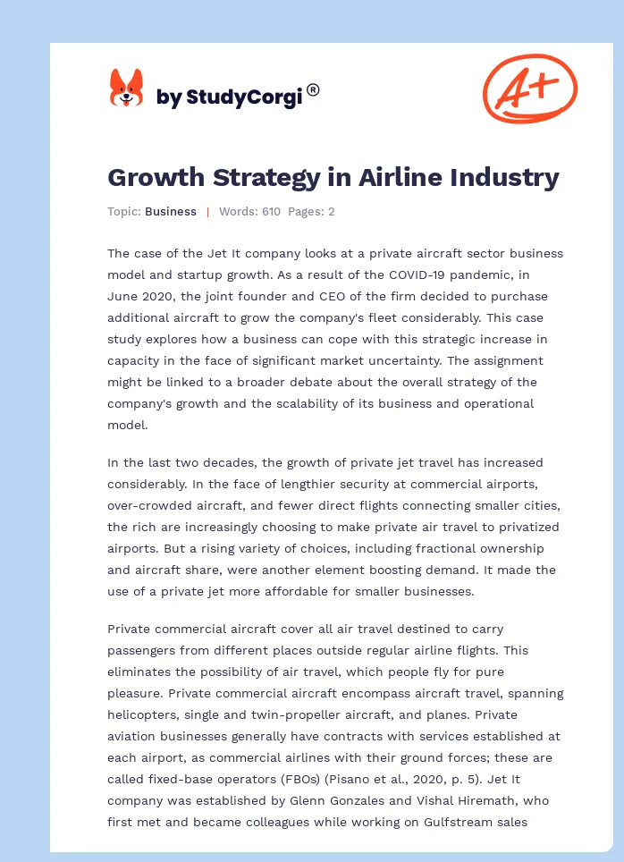 Growth Strategy in Airline Industry. Page 1