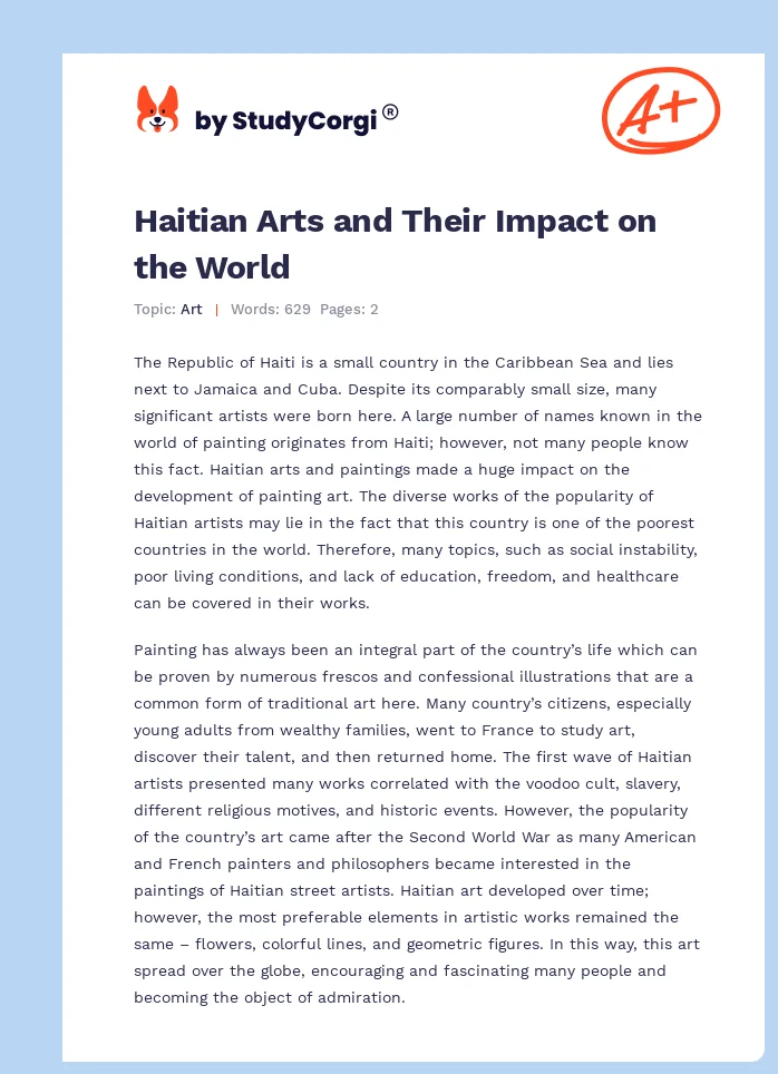 Haitian Arts and Their Impact on the World. Page 1