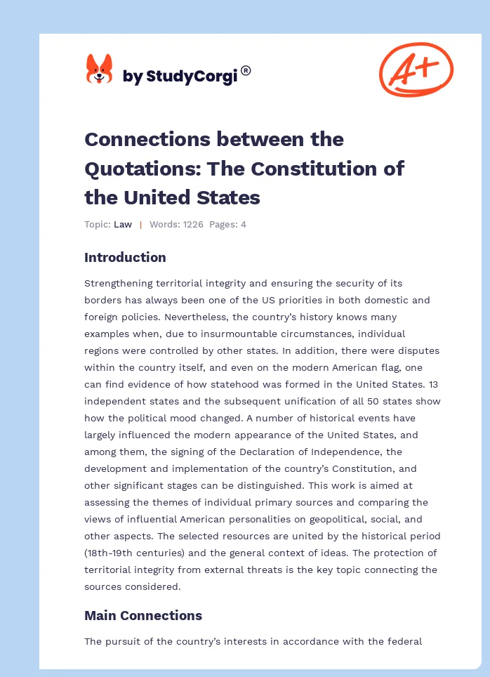 Connections between the Quotations: The Constitution of the United States. Page 1