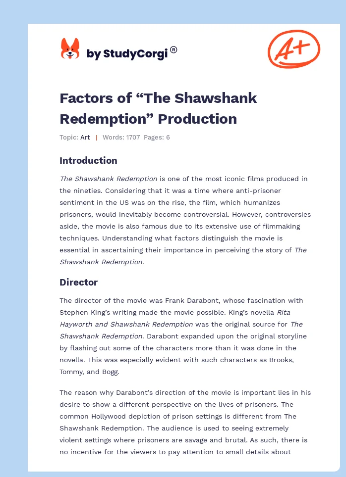 Factors of “The Shawshank Redemption” Production. Page 1
