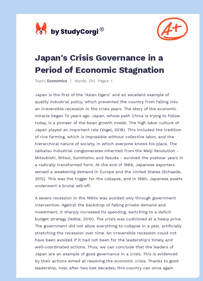 Japan's Crisis Governance in a Period of Economic Stagnation. Page 1
