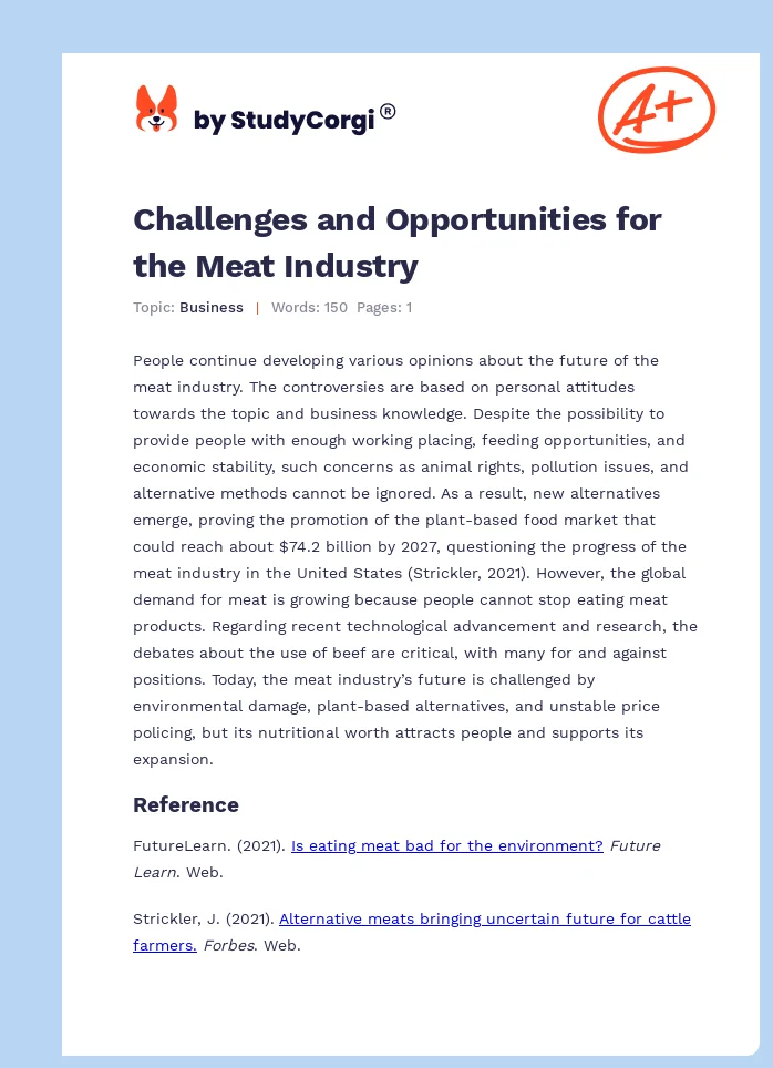 Challenges and Opportunities for the Meat Industry. Page 1
