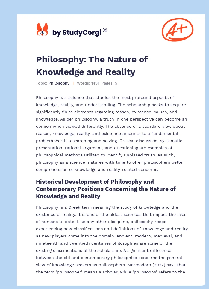 Philosophy: The Nature of Knowledge and Reality. Page 1