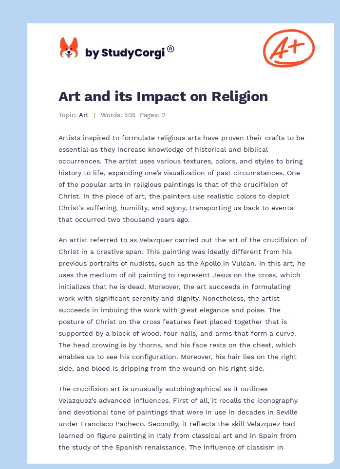 Art and its Impact on Religion. Page 1