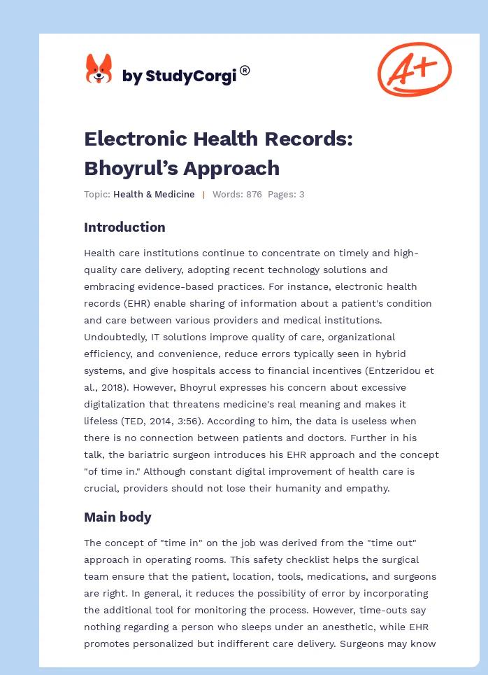 Electronic Health Records: Bhoyrul’s Approach. Page 1