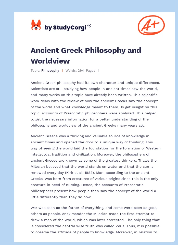 Ancient Greek Philosophy and Worldview. Page 1