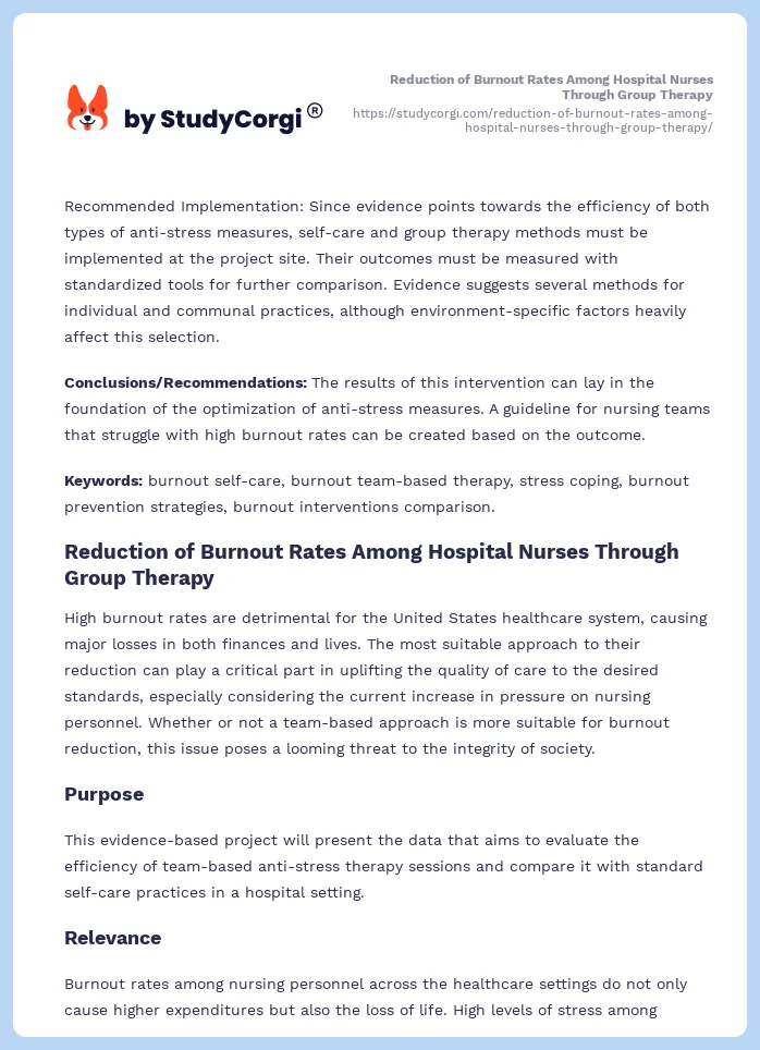Reduction of Burnout Rates Among Hospital Nurses Through Group Therapy. Page 2