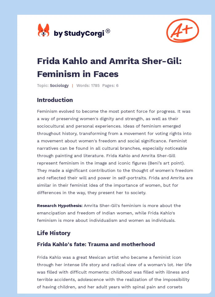 Frida Kahlo and Amrita Sher-Gil: Feminism in Faces. Page 1