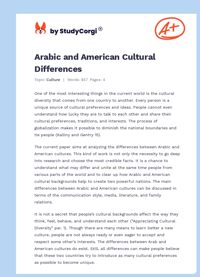 Arabic and American Cultural Differences. Page 1