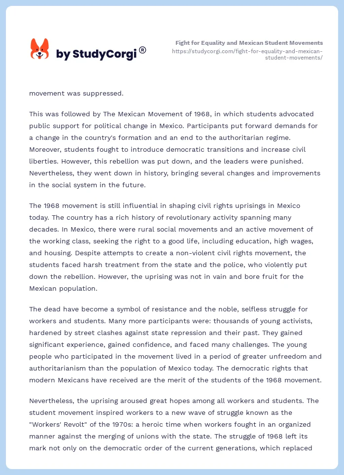 Fight for Equality and Mexican Student Movements. Page 2