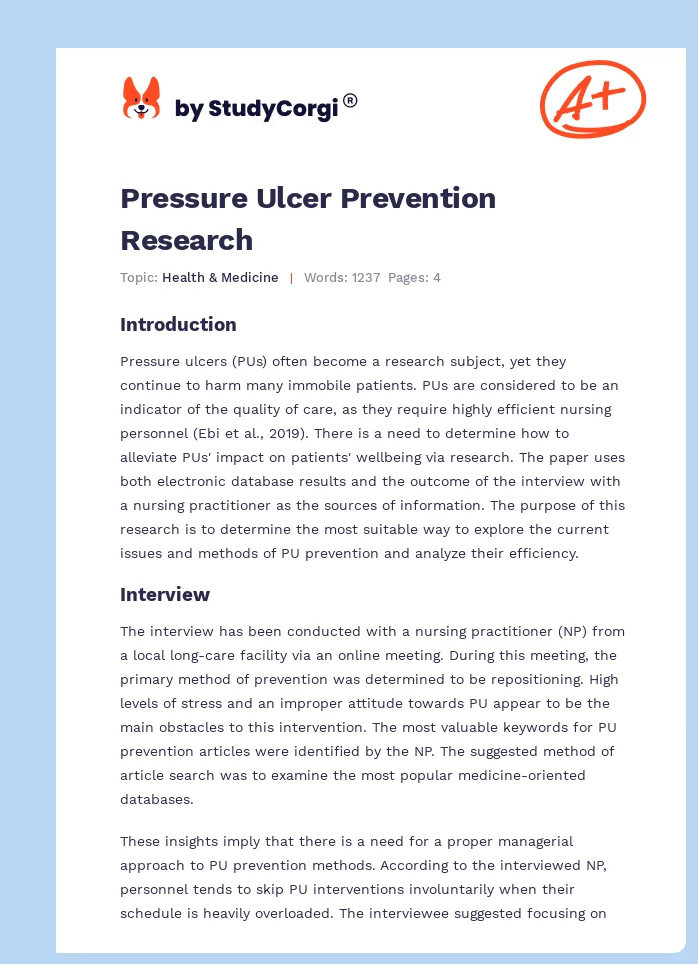 Pressure Ulcer Prevention Research. Page 1