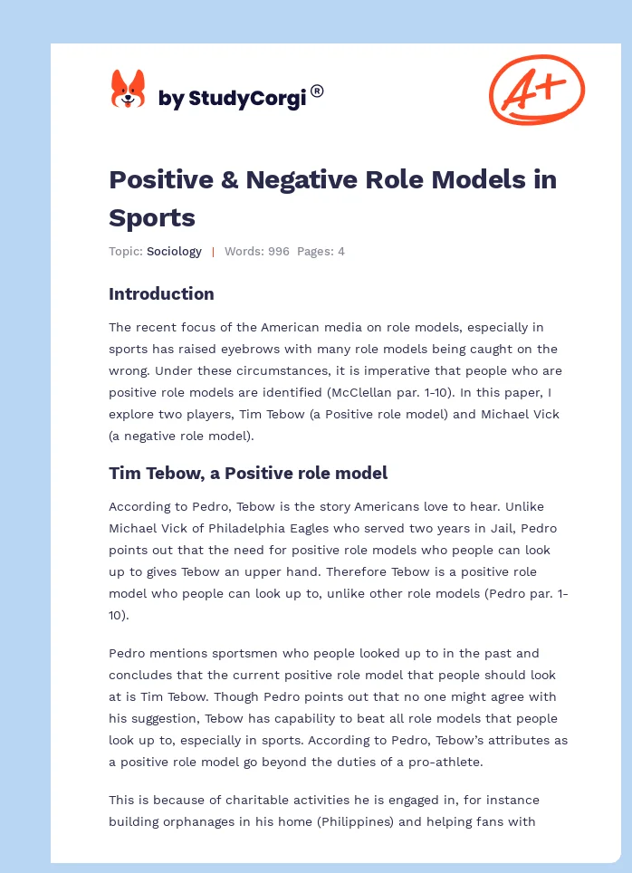 Positive & Negative Role Models in Sports. Page 1