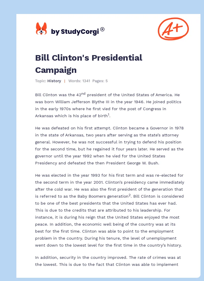 Bill Clinton's Presidential Campaign. Page 1