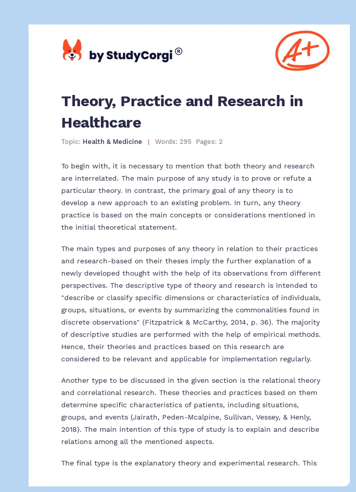 Theory, Practice and Research in Healthcare. Page 1