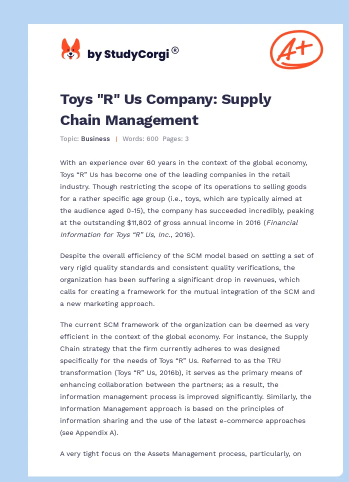 Toys "R" Us Company: Supply Chain Management. Page 1