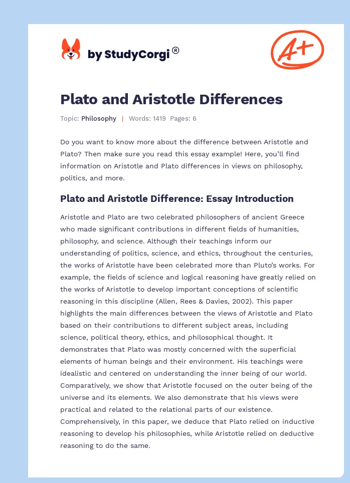 compare and contrast plato and aristotle essay
