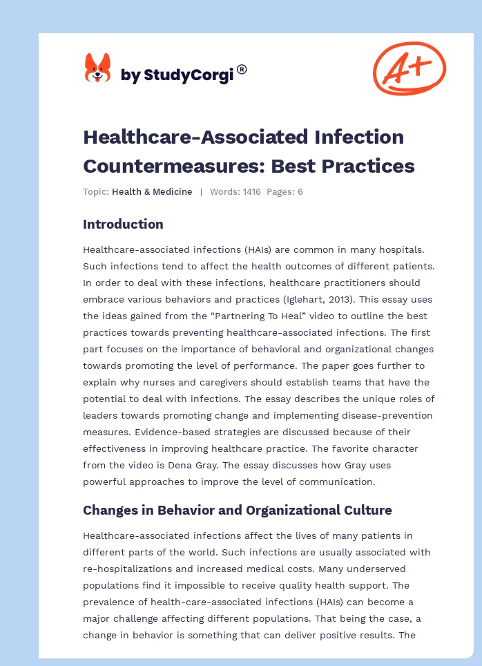 Healthcare-Associated Infection Countermeasures: Best Practices. Page 1