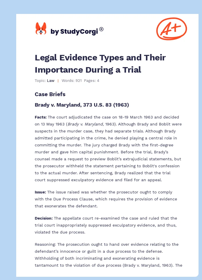 Legal Evidence Types and Their Importance During a Trial. Page 1