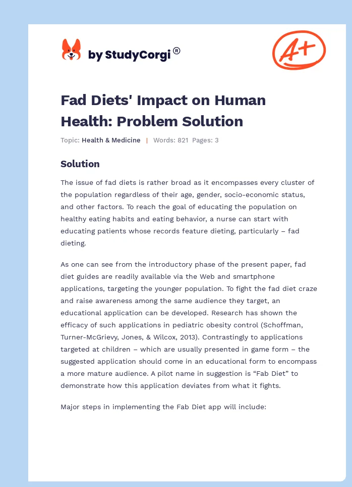 Fad Diets' Impact on Human Health: Problem Solution. Page 1