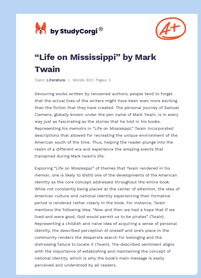 “Life on Mississippi” by Mark Twain. Page 1