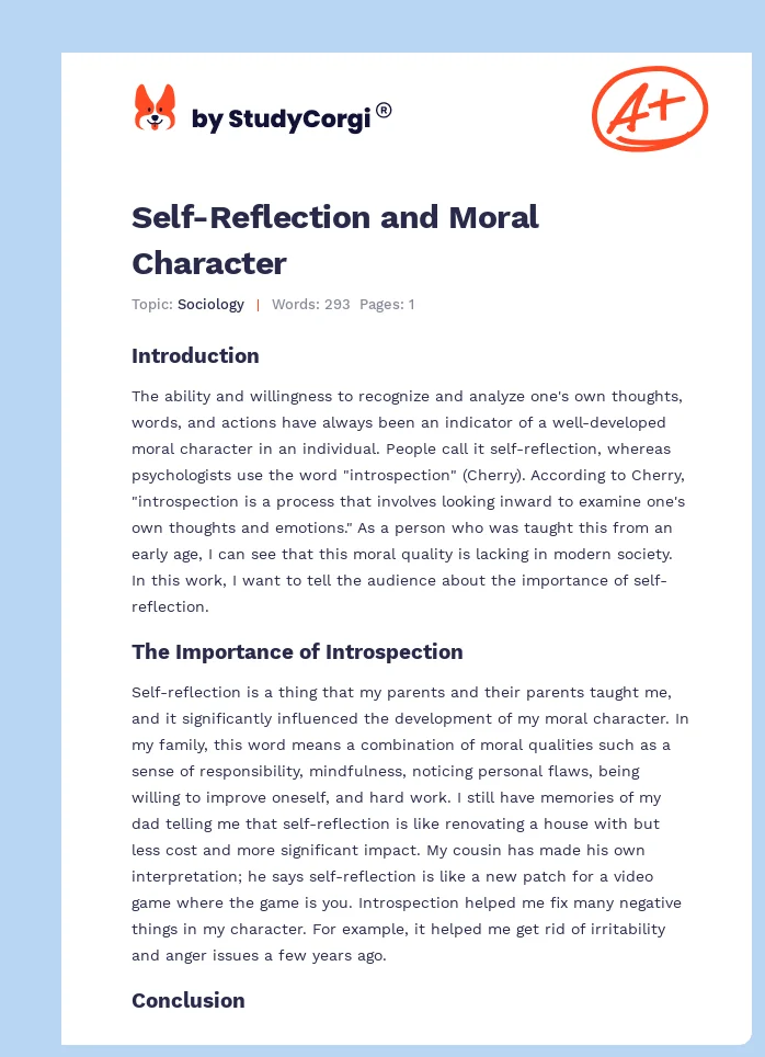 Self-Reflection and Moral Character. Page 1