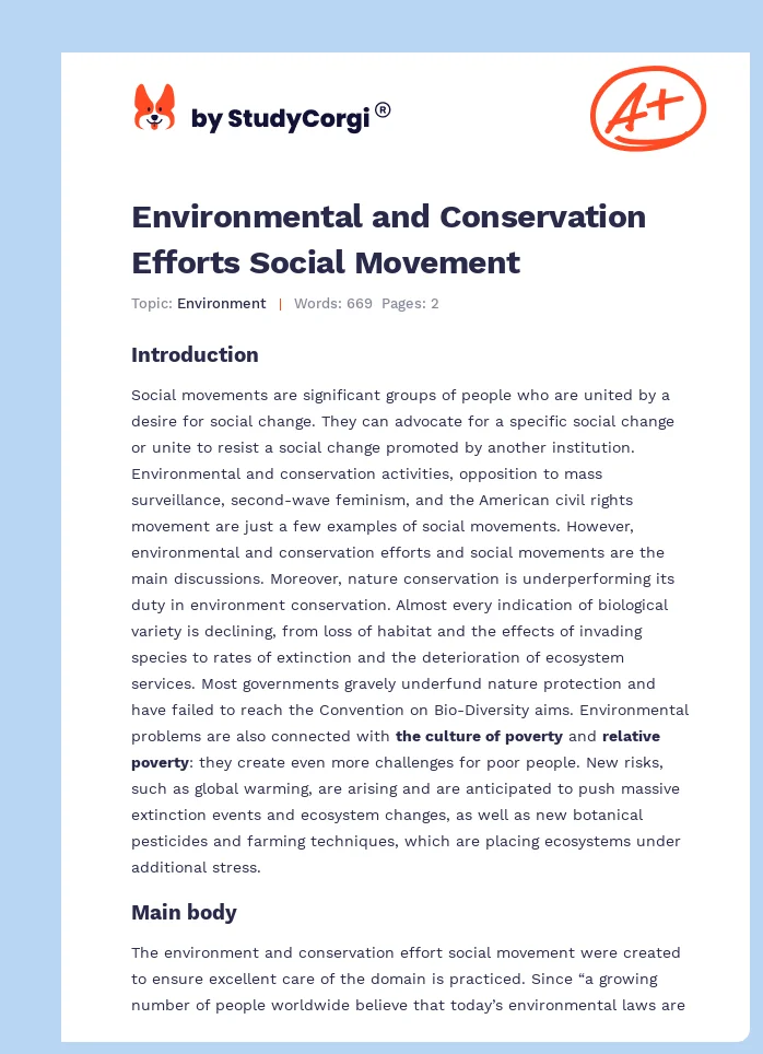Environmental and Conservation Efforts Social Movement. Page 1