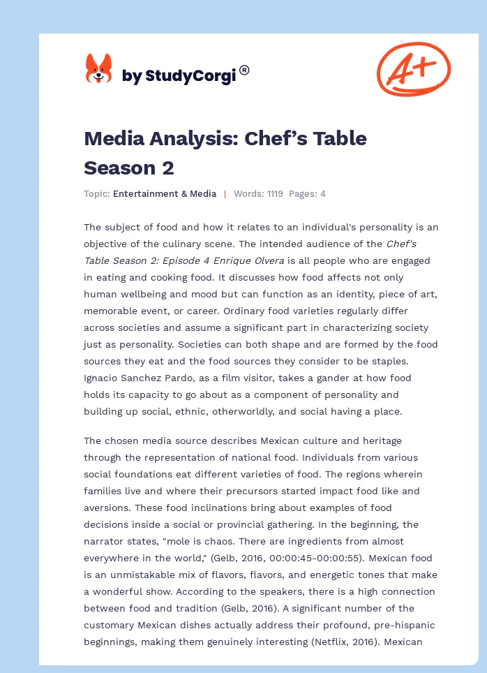Media Analysis: Chef’s Table Season 2. Page 1