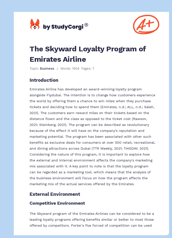The Skyward Loyalty Program of Emirates Airline. Page 1