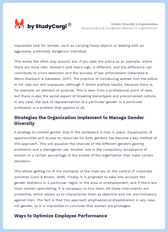 Gender Diversity in Organizations. Page 2