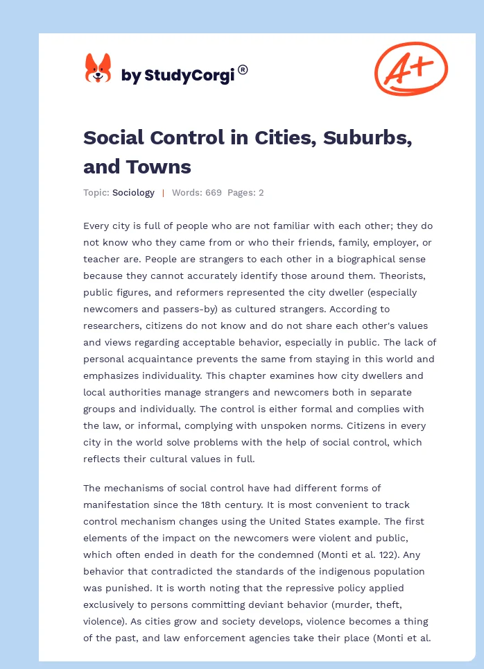 Social Control in Cities, Suburbs, and Towns. Page 1