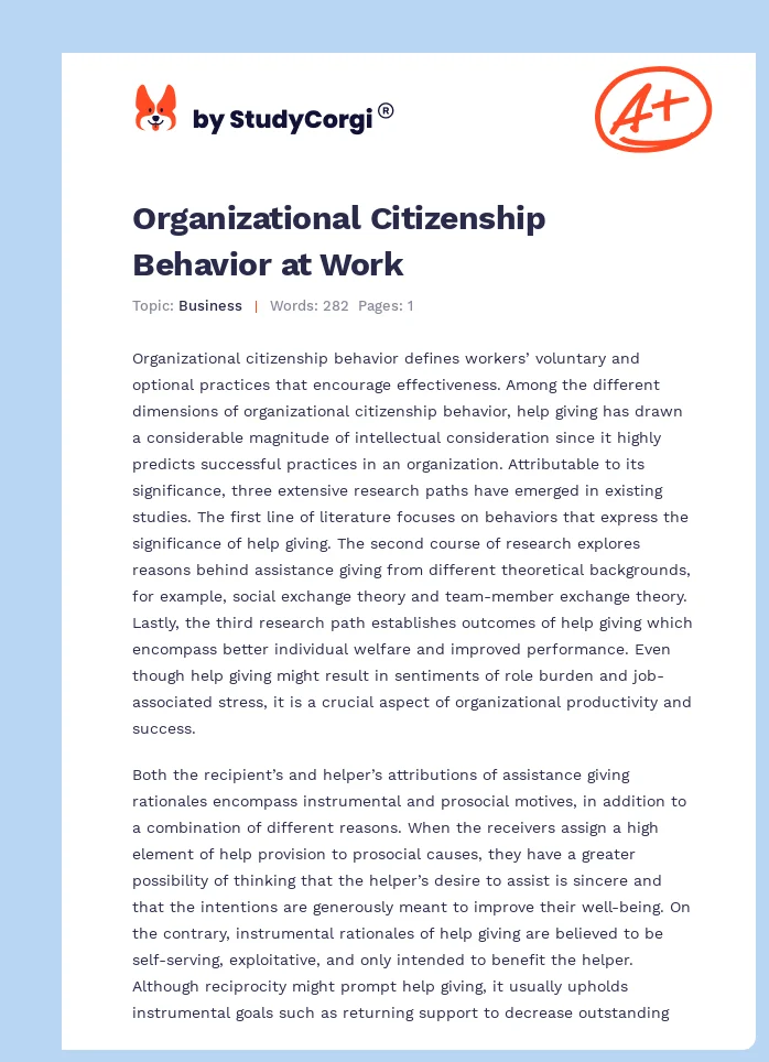 Organizational Citizenship Behavior at Work. Page 1