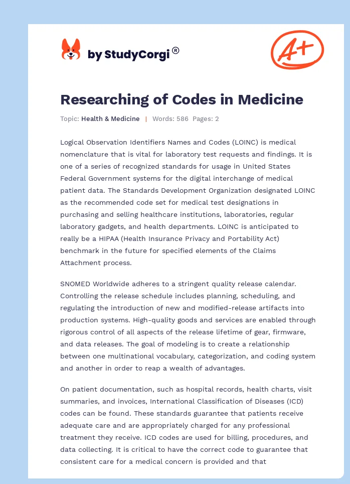 Researching of Codes in Medicine. Page 1