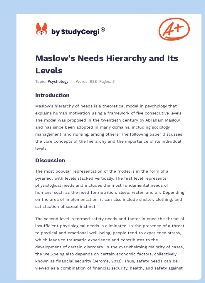 Maslow's Needs Hierarchy and Its Levels. Page 1
