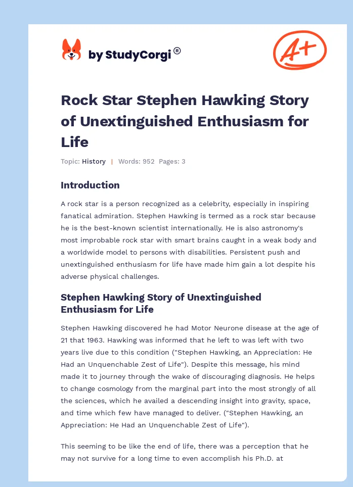 Rock Star Stephen Hawking Story of Unextinguished Enthusiasm for Life. Page 1