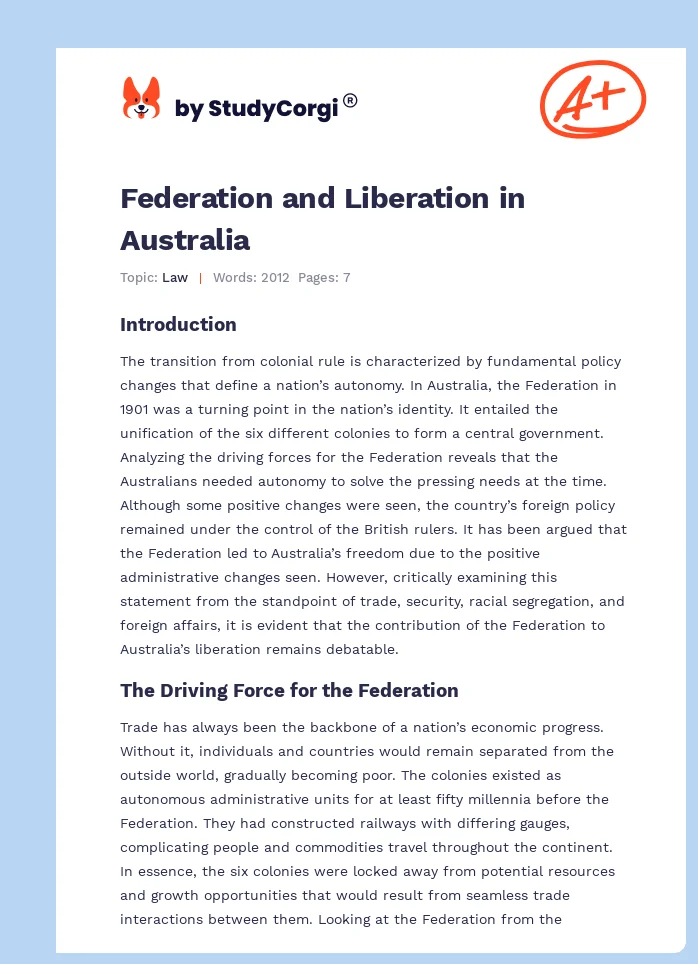 Federation and Liberation in Australia. Page 1