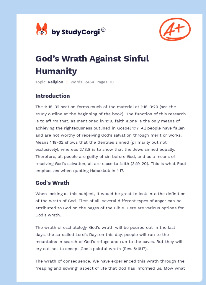 God’s Wrath Against Sinful Humanity. Page 1