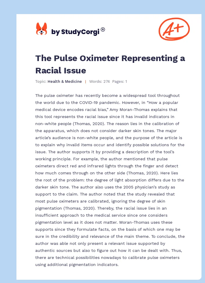 The Pulse Oximeter Representing a Racial Issue. Page 1