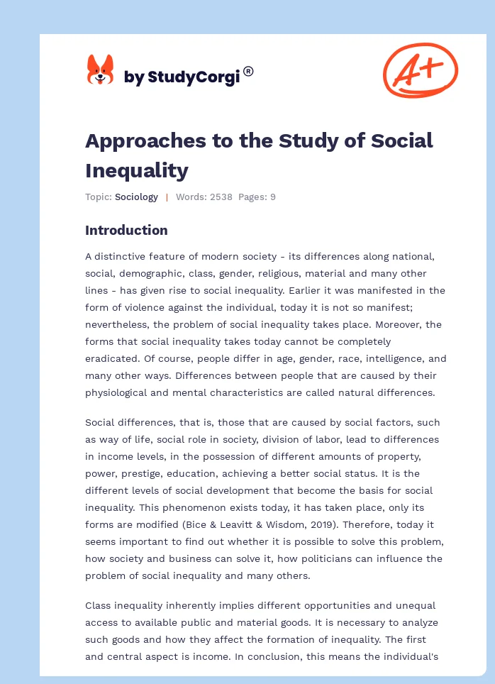 Approaches to the Study of Social Inequality. Page 1