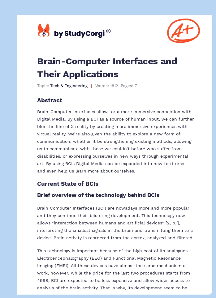Brain-Computer Interfaces and Their Applications. Page 1