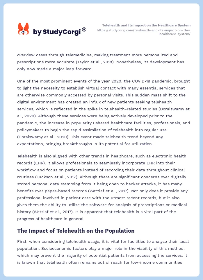 Telehealth and Its Impact on the Healthcare System. Page 2