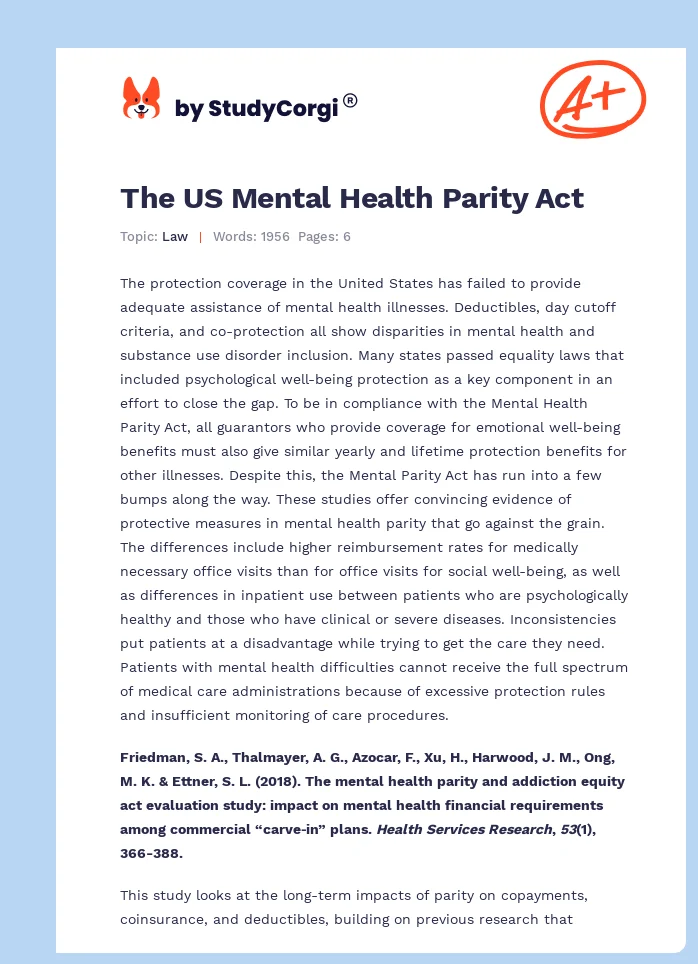 The US Mental Health Parity Act. Page 1