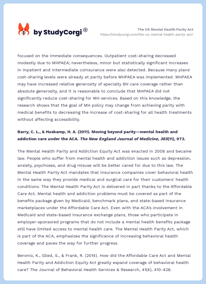 The US Mental Health Parity Act. Page 2