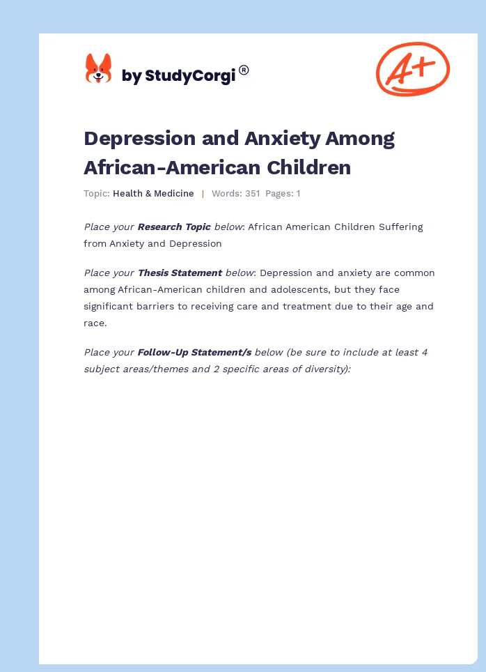 Depression and Anxiety Among African-American Children. Page 1