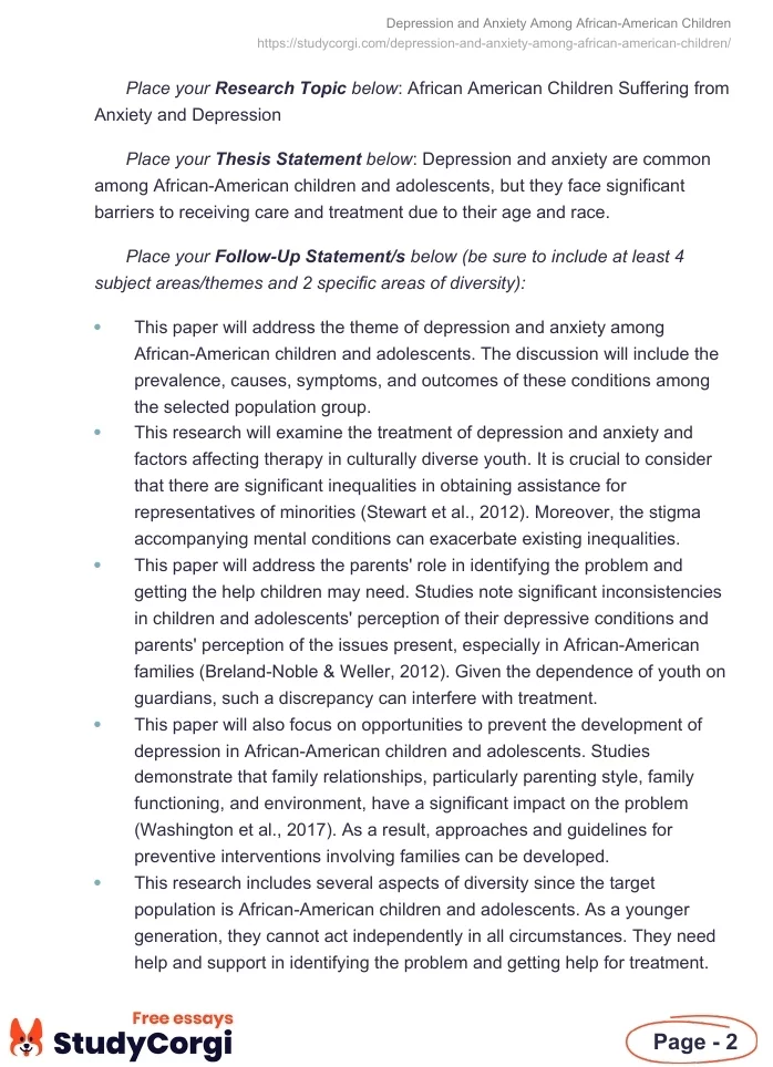Depression and Anxiety Among African-American Children. Page 2