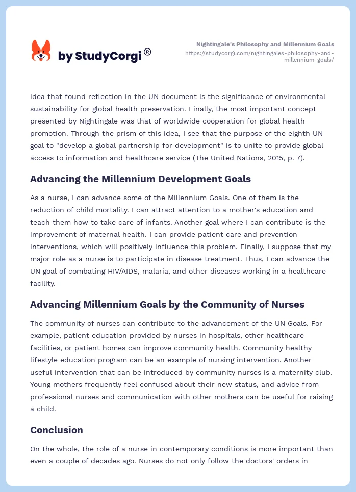 Nightingale's Philosophy and Millennium Goals. Page 2