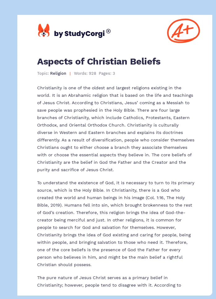 Aspects of Christian Beliefs. Page 1
