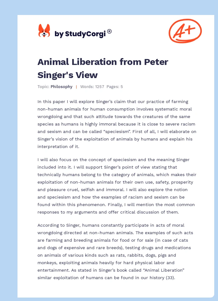 Animal Liberation from Peter Singer's View. Page 1