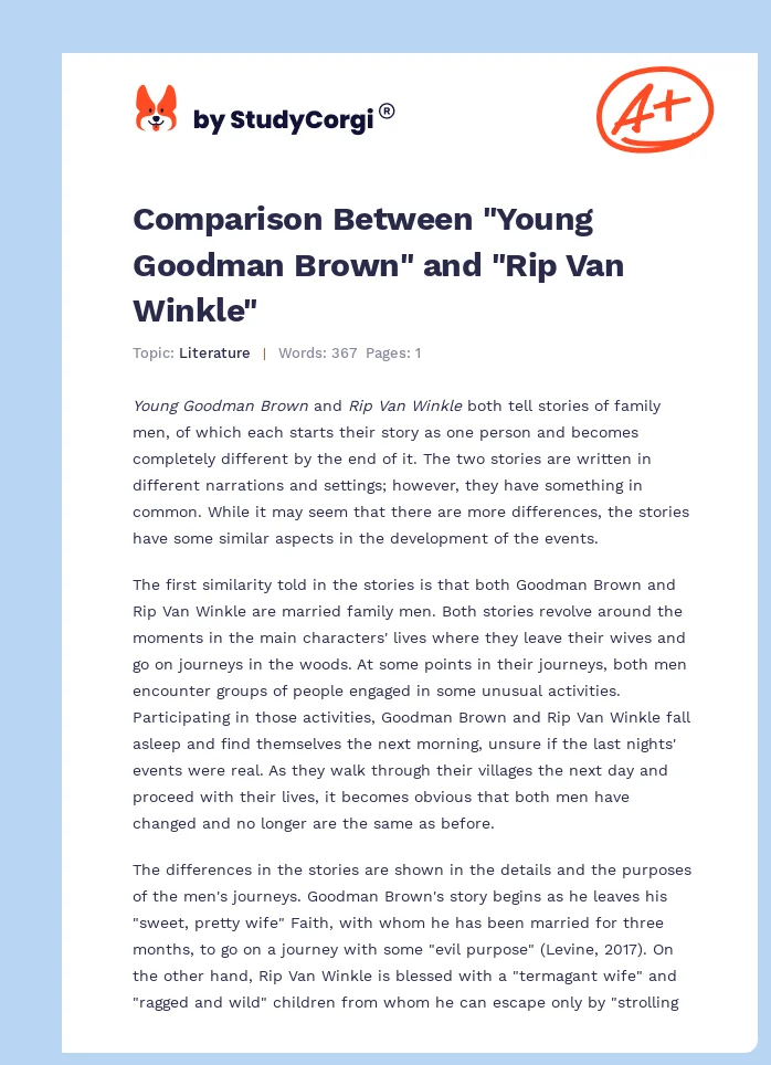Comparison Between "Young Goodman Brown" and "Rip Van Winkle". Page 1